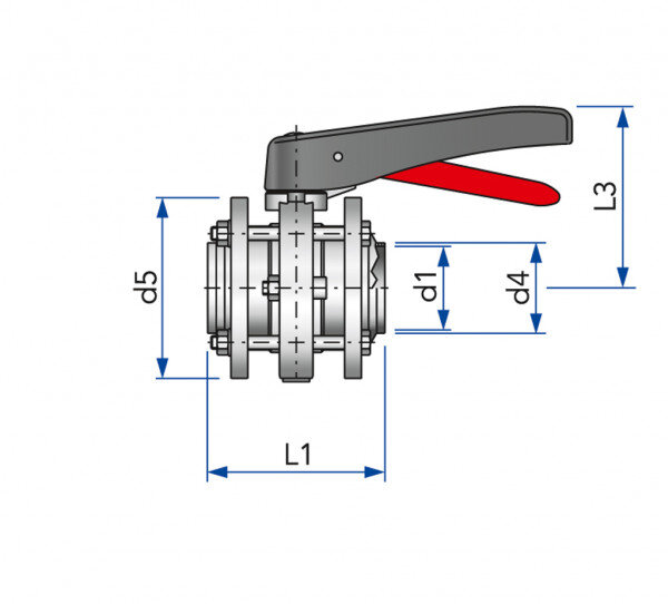 Intermediate flanged butterfly valve S-S manual DN 25 AISI 304L EPDM